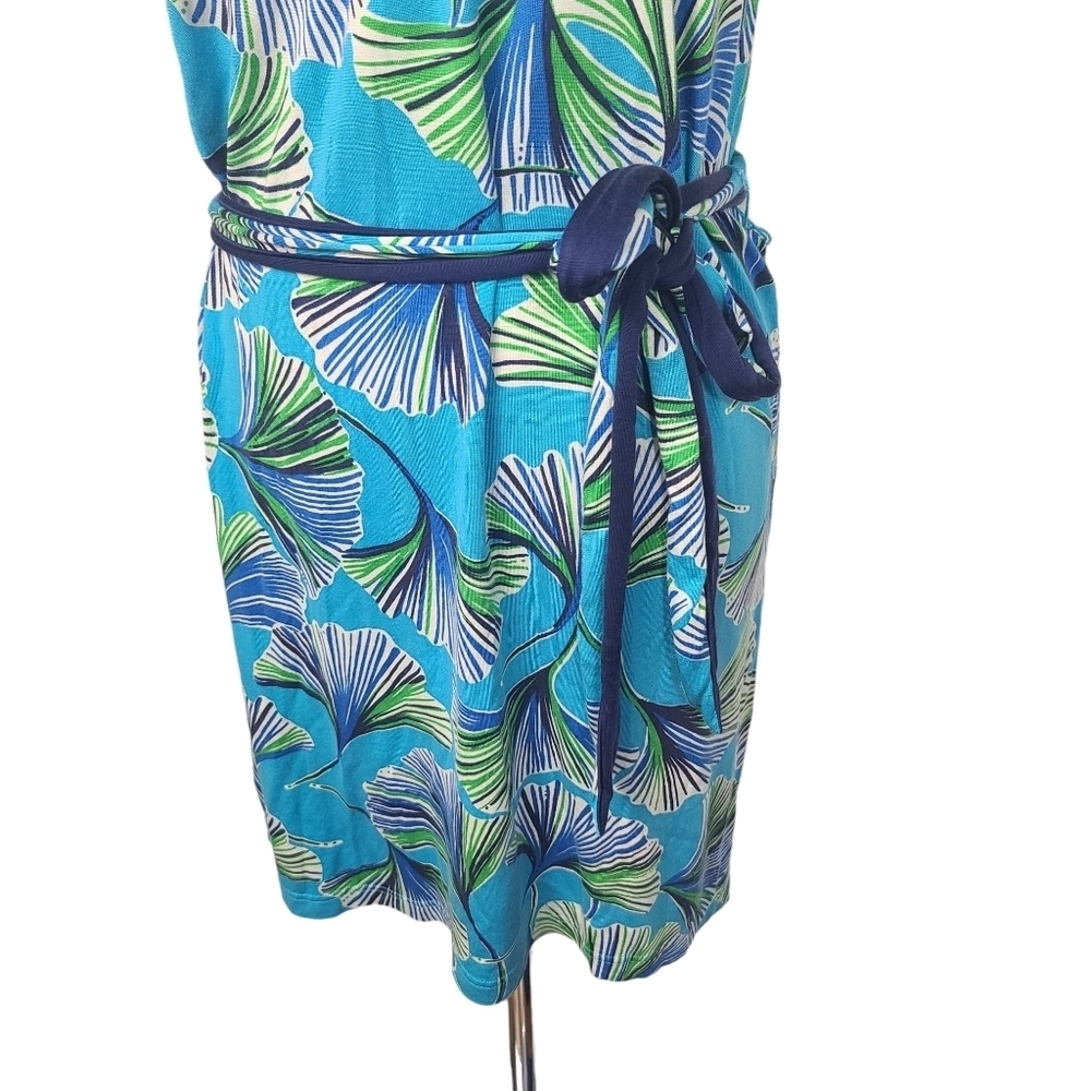 Lilly Pulitzer Tropical Blue Green Split V Neck Short Sleeve Belted Dress S - Picture 3 of 8